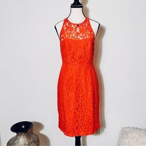 J. Crew Orange tangerine lattice overlay sleeveless dress. Sz 8